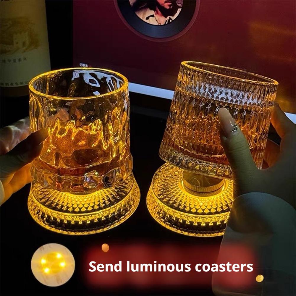 Highball Glass Set - Whiskey Glasses Rotating Whisky Glass With