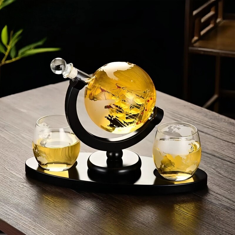 Home Bar Stand - Decorative Globe Wine Decanter Set, Glass